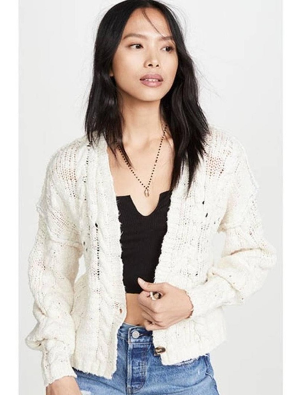 Free People Sandstorm Crochet Knit Cream‎ Cardigan Sweater
